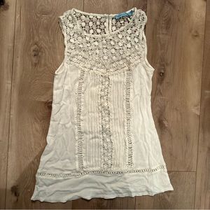 Solitaire Swim Creamy White Linen Crochet Beach Coverup Dress Size Small